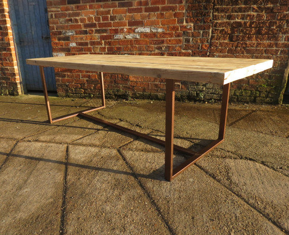 Thumbnail: Reclaimed Industrial Chic 8-10 Seater Solid Wood Copper Frame Table CB 423