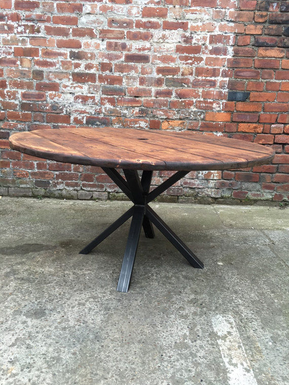 Thumbnail: Industrial Chic Reclaimed Custom Round Cafe Dining Table Steel & Wood 042