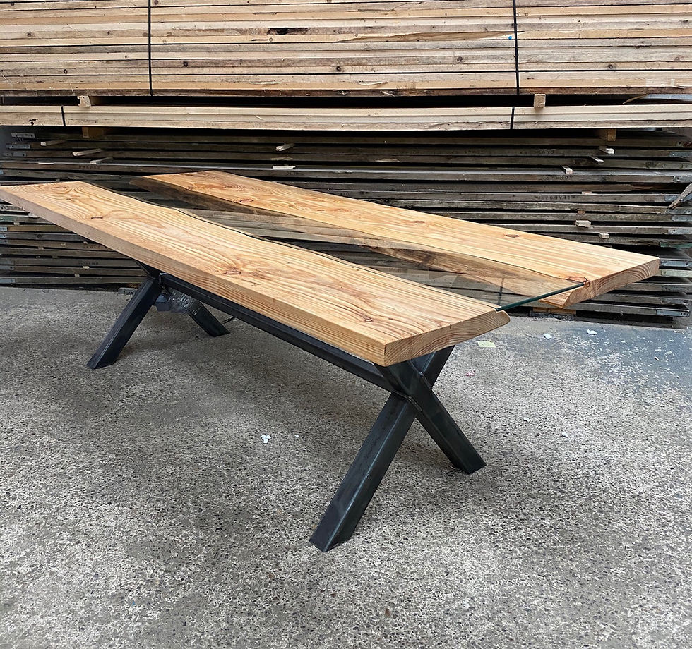 Industrial Chic Rustic Glass River XX Dining Table - 678