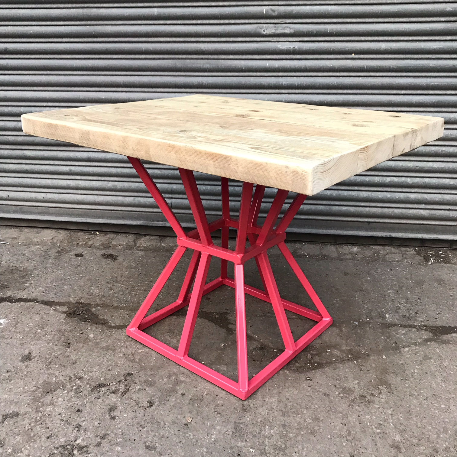 Reclaimed Industrial Chic Cage Pedestal Table in Pink 588