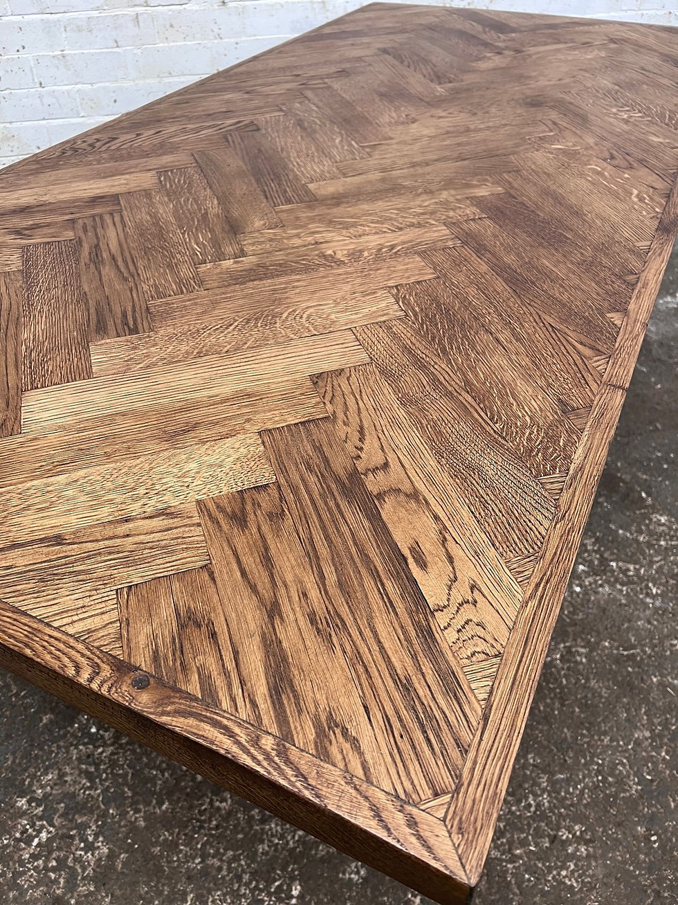 Thumbnail: Solid FS Oak Parquet Industrial Chic Spider Pedestal 6-8 Seater Dining - 724