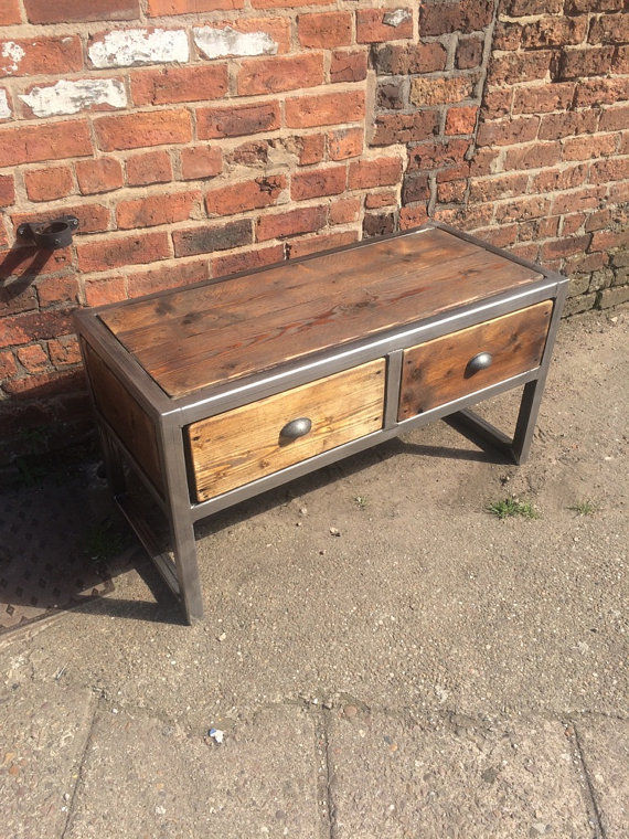 Thumbnail: Industrial Chic Reclaimed Custom Coffee Table TV Unit with 2 Drawers 033