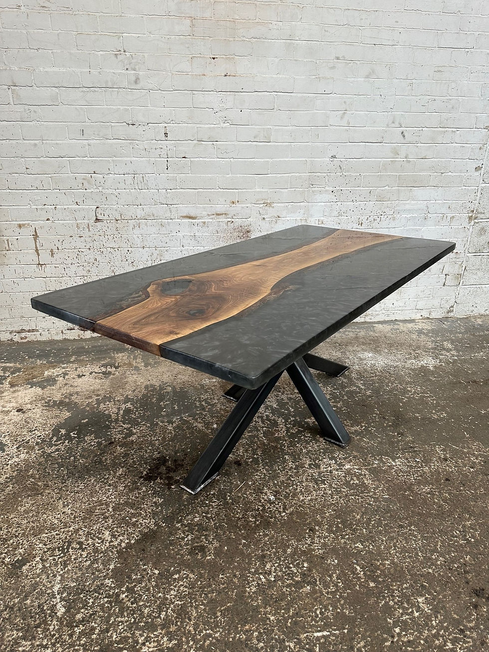 Thumbnail: Industrial Chic Solid Oak Inset Epoxy Resin River Pedestal Dining Table -736