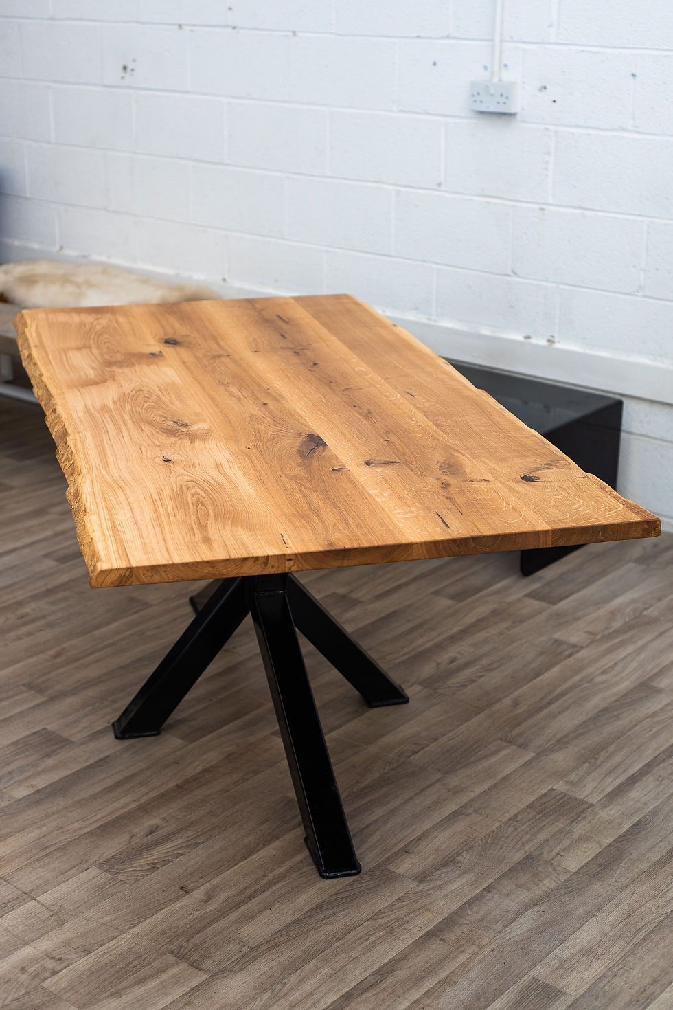 Thumbnail: ***IN STOCK*** Live Edge Oak Slab Dining Table with Pedestal base