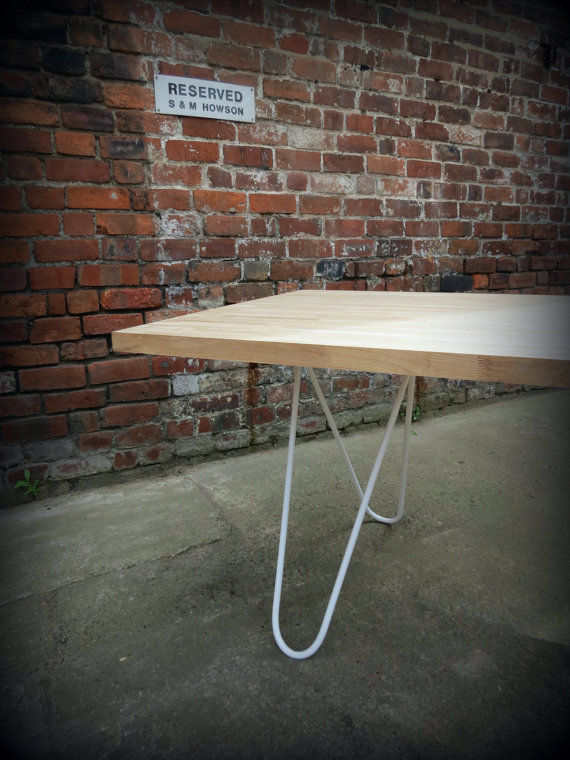 Thumbnail: Modern Industrial Chic Solid Oak Block 'Mantes' Hairpin Dining Table White 293