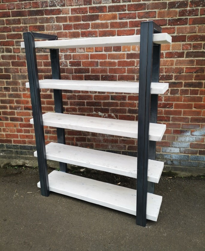 Thumbnail: Industrial Chic Reclaimed Custom Steel & Wood Bookcase Shelving Unit- 659