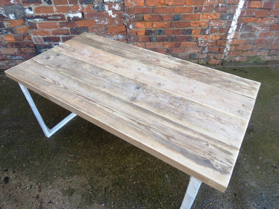 Thumbnail: Reclaimed Industrial Chic 6-8 Seater Solid Wood & White Metal Frame Table CB 402