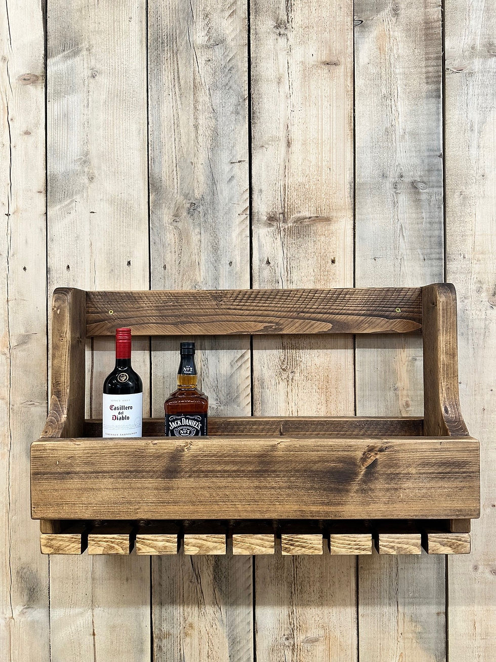 Thumbnail: Reclaimed Industrial Wall Hung Wine Bottle & Glass Holder - 800