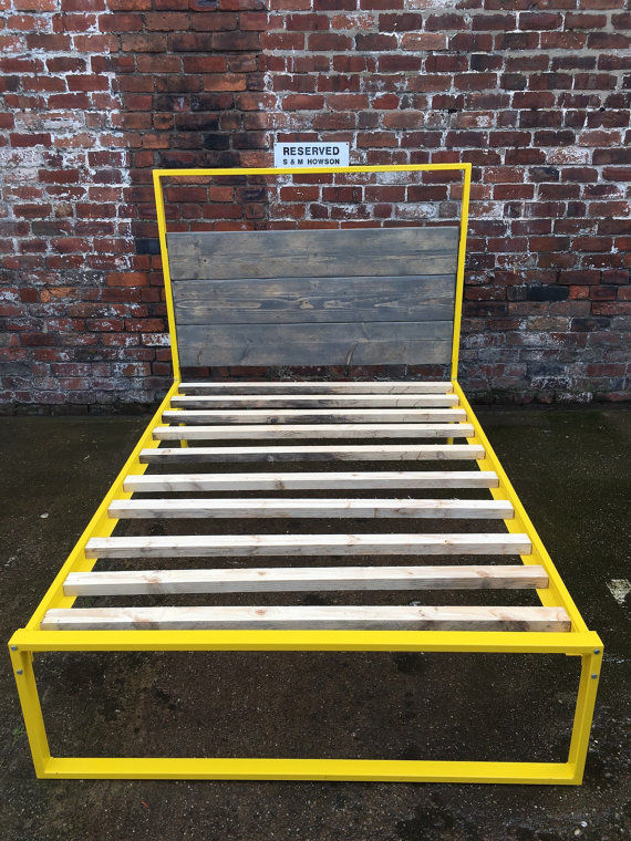 Thumbnail: Reclaimed Industrial Chic Hand Made Bed Yellow 116