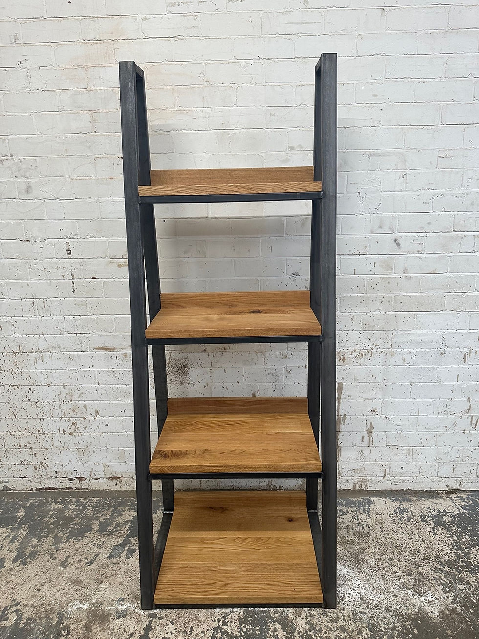 Thumbnail: Industrial Chic F/S Oak Steel & Wood Trapezium Bookcase Media Shelving Unit- 739