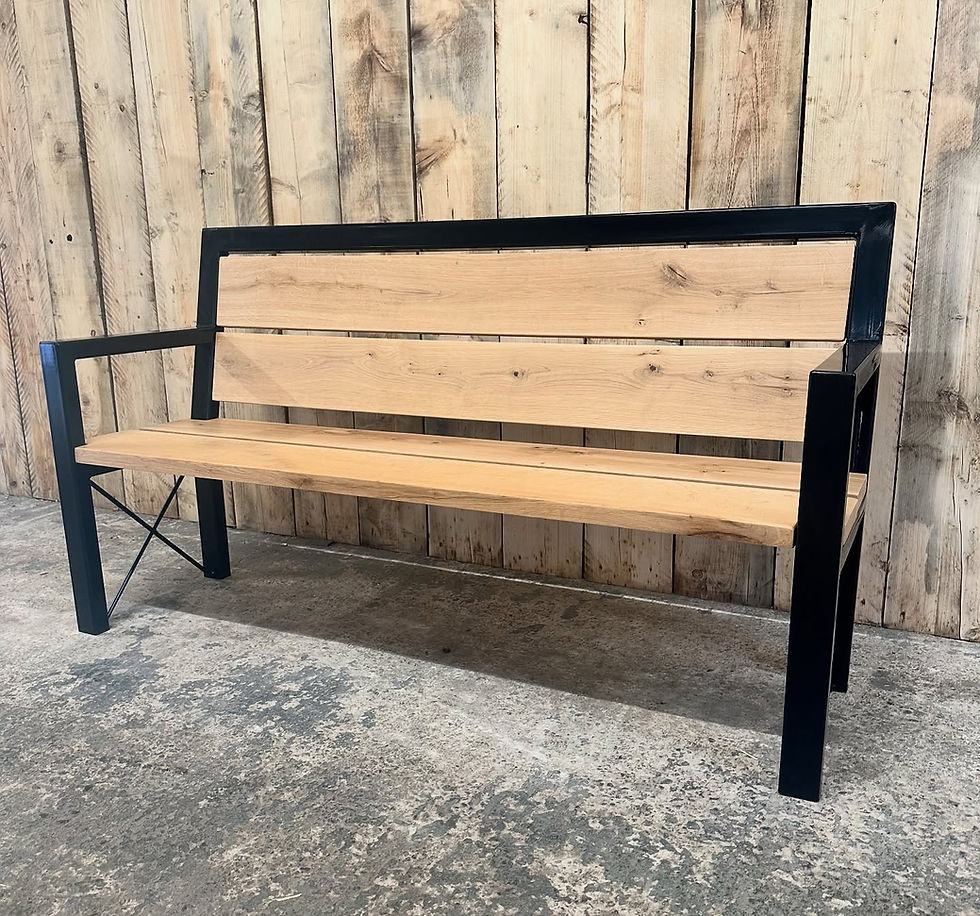 Thumbnail: Industrial Outdoor Solid Oak Slatted Memorial Garden Bench With Back - 817