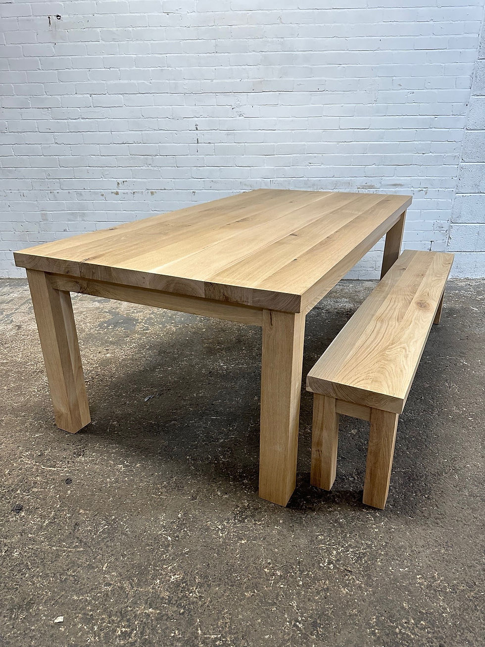 Thumbnail: Chunky Straight Leg Full Stave Solid Oak All Timber Dining Table -774