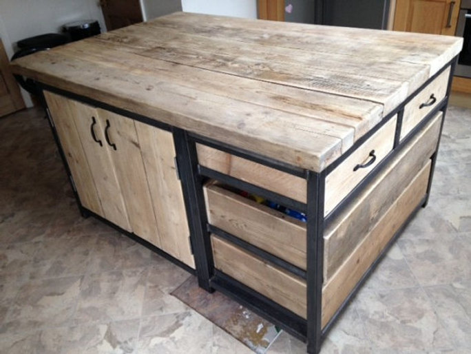 Reclaimed Industrial Steel Kitchen Island Unit with Drawers & Cupboard 501 rccfurniture