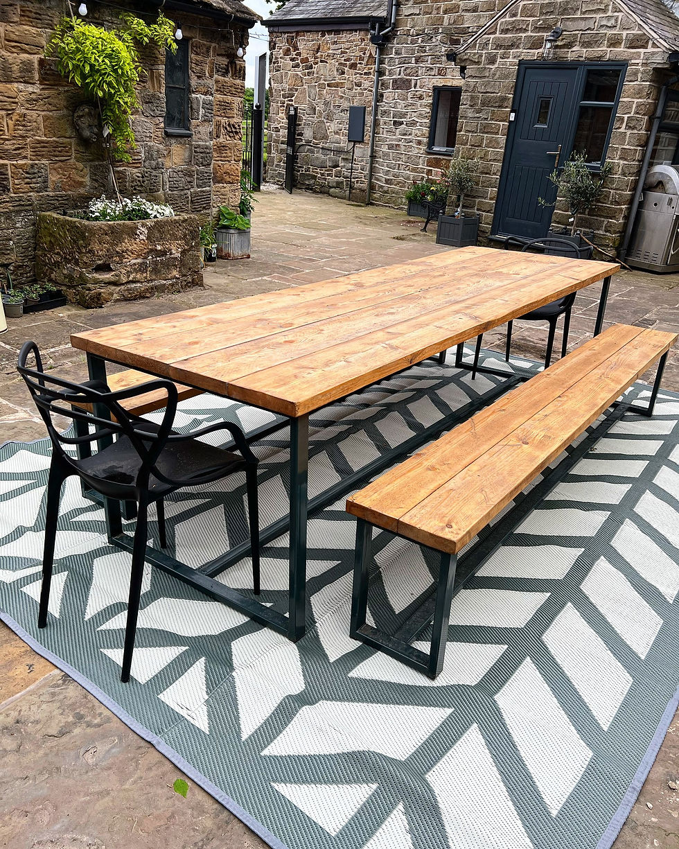Thumbnail: Outdoor Reclaimed Industrial Chic 10-12 Seat Solid Wood Metal Dining Table - 700