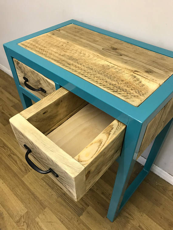 Thumbnail: Industrial Chic Custom Reclaimed Console Table with 2 Drawers Turquoise 552