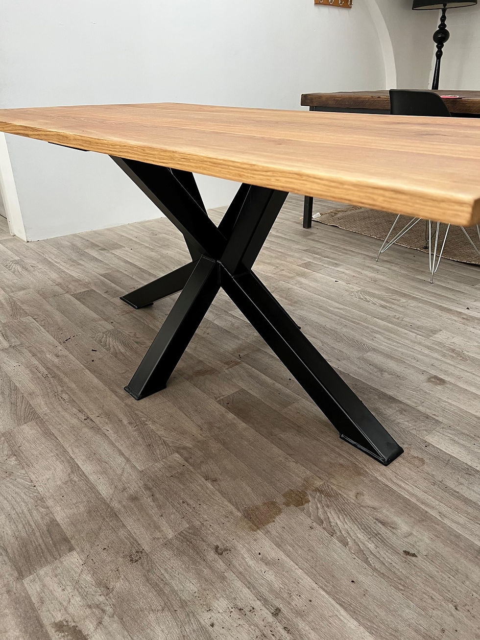 Thumbnail: Solid FS Oak dining table with Powder coated Spider Pedestal base - 705
