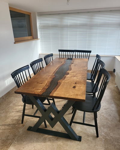 Industrial Chic Solid Oak Black Smoke Epoxy Resin River 'VV' Dining Table -725 | RCC Furniture ...