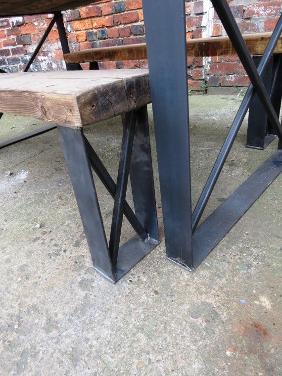 Thumbnail: Reclaimed Industrial Chic 6 Seater Solid Wood Metal X Dining Table 049