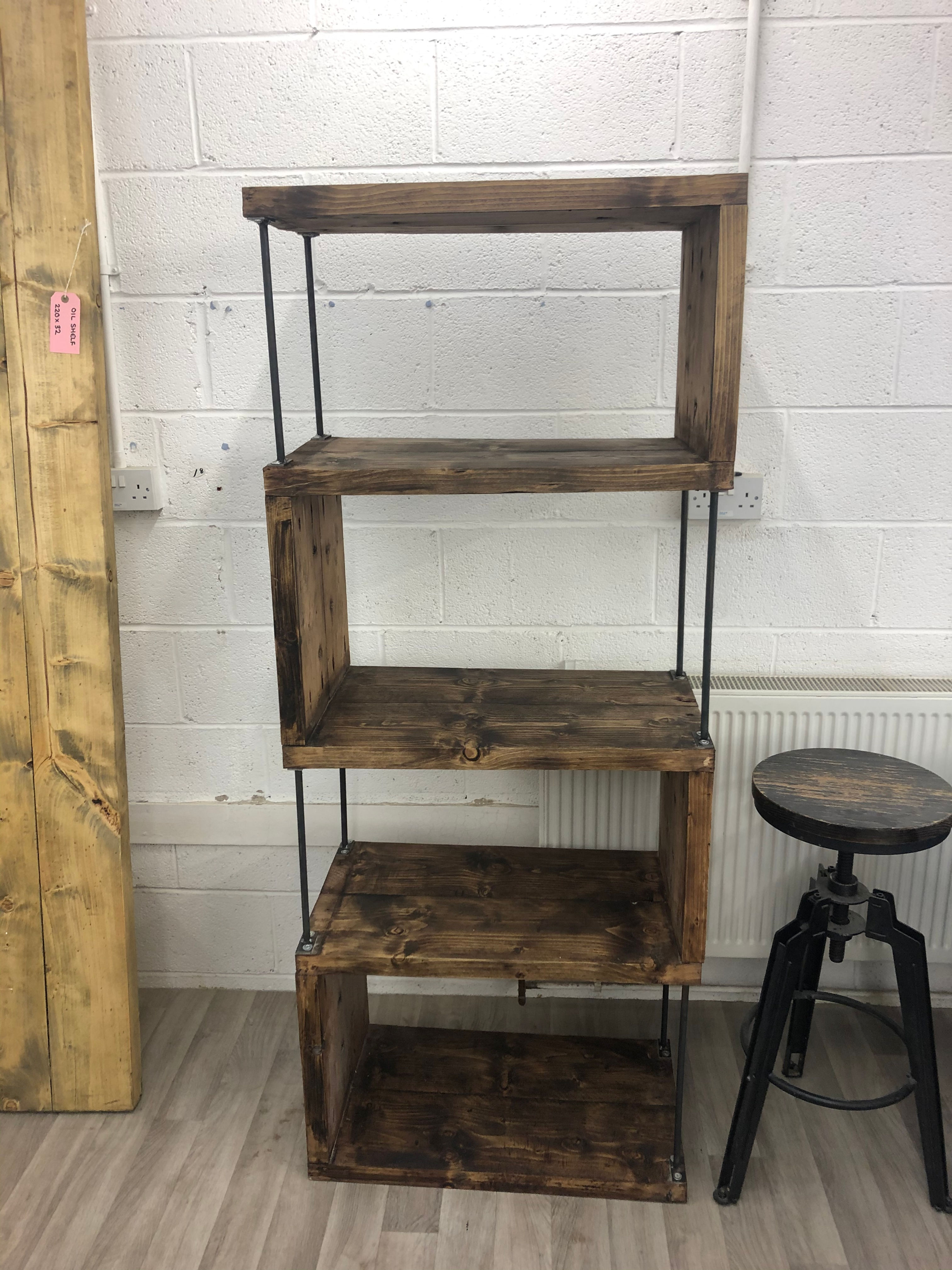 Industrial Chic Reclaimed Custom Steel & Wood Bookcase Shelving Unit - 685