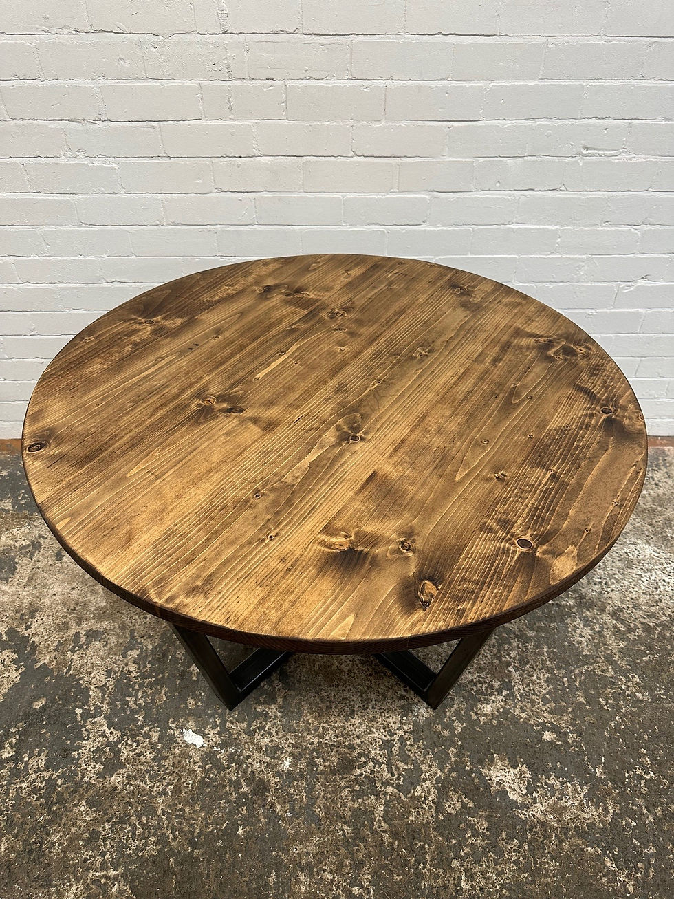Thumbnail: Industrial Chic Reclaimed Trapezium Round Dining Table Steel & Wood - 767