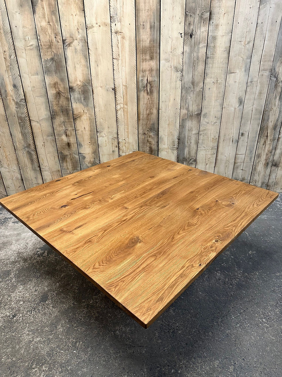 Thumbnail: Industrial Solid Oak Square Spider Pedestal Dining table w. Solid Oak base-809