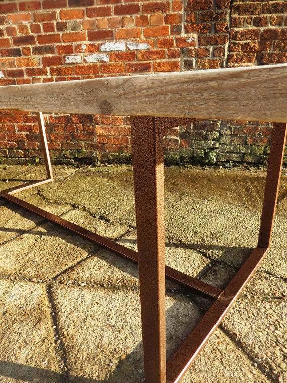 Thumbnail: Reclaimed Industrial Chic 8-10 Seater Solid Wood Copper Frame Table CB 423