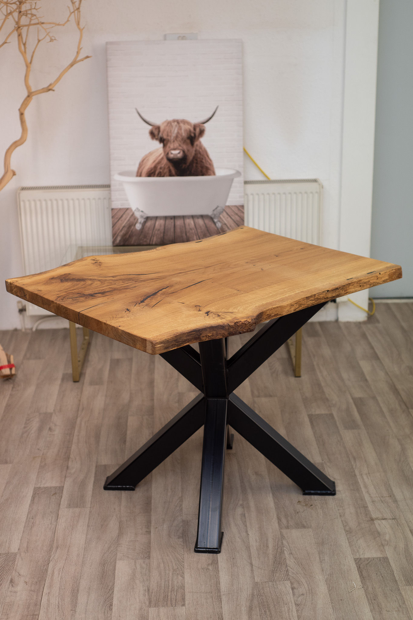 **IN-STOCK** 100x85x75 Solid OAK Slab Pedestal table - 100x85x75