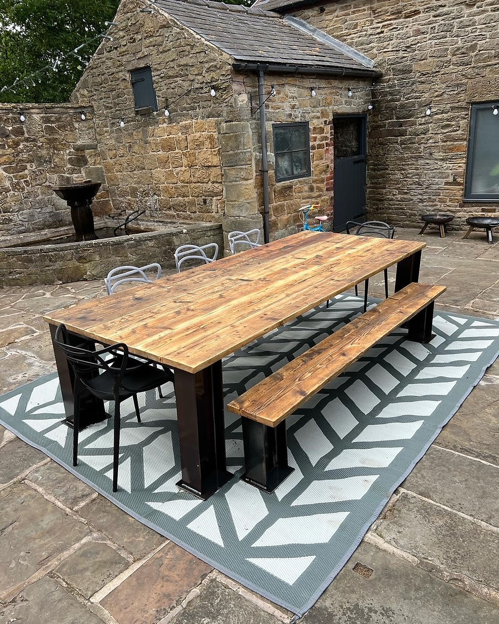 Thumbnail: Outdoor Reclaimed Industrial Chic 10-12 Seat RSJ Solid Wood Dining Table- 710