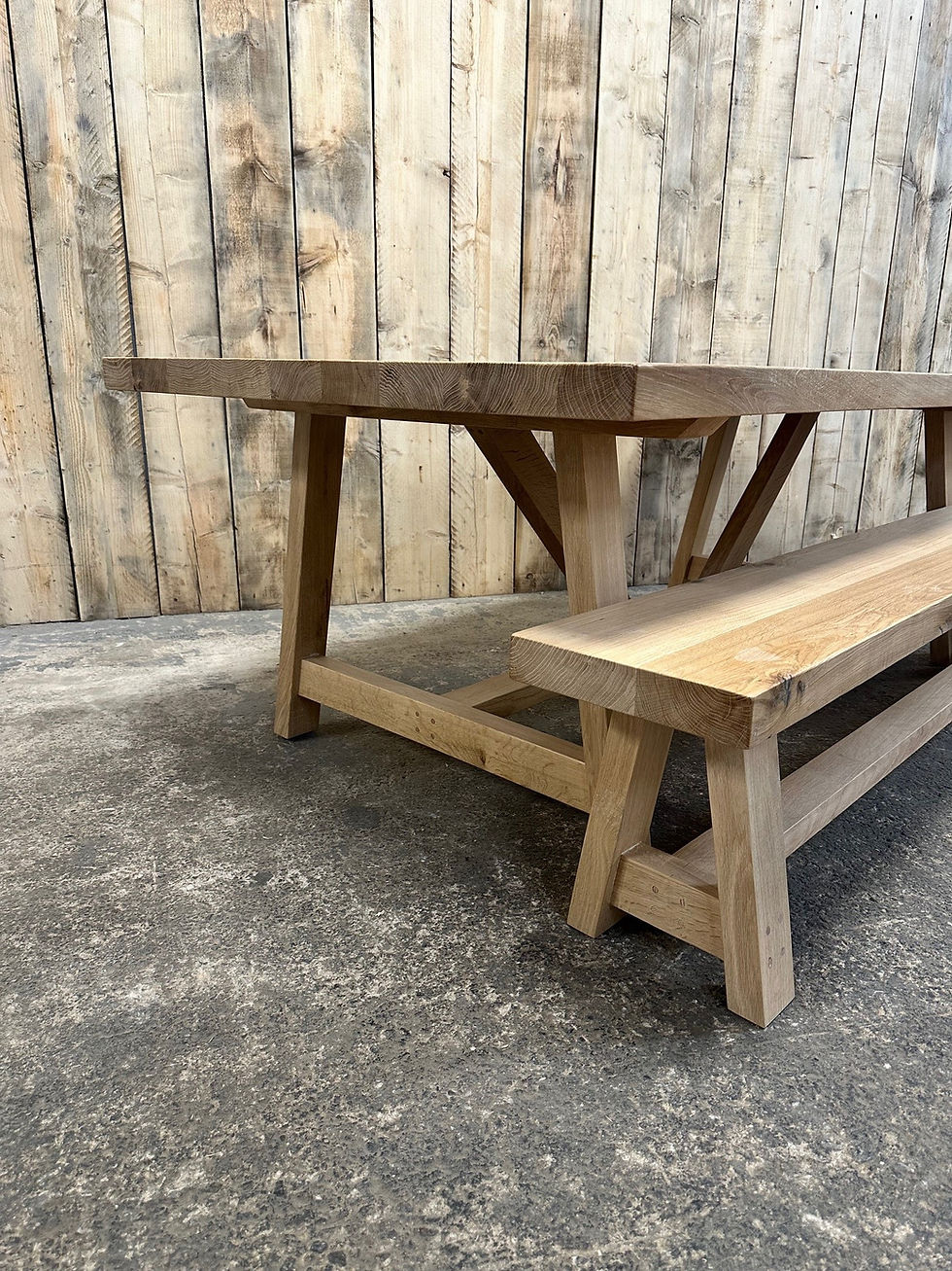 Thumbnail: Scandi Farmhouse A-frame Full Stave Solid Oak Dining Table - 793