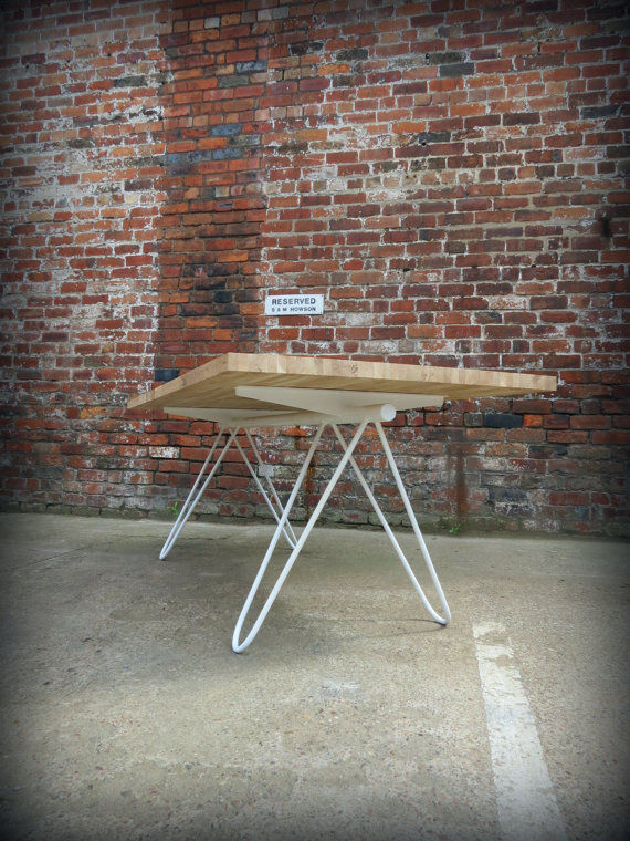 Thumbnail: Modern Industrial Chic Solid Oak Block 'Mantes' Hairpin Dining Table White 293