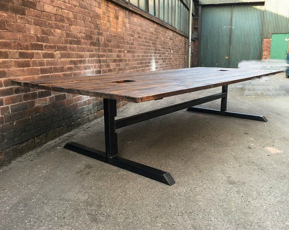 Thumbnail: Reclaimed Industrial Chic Large Conference Office Table Steel & Wood 414
