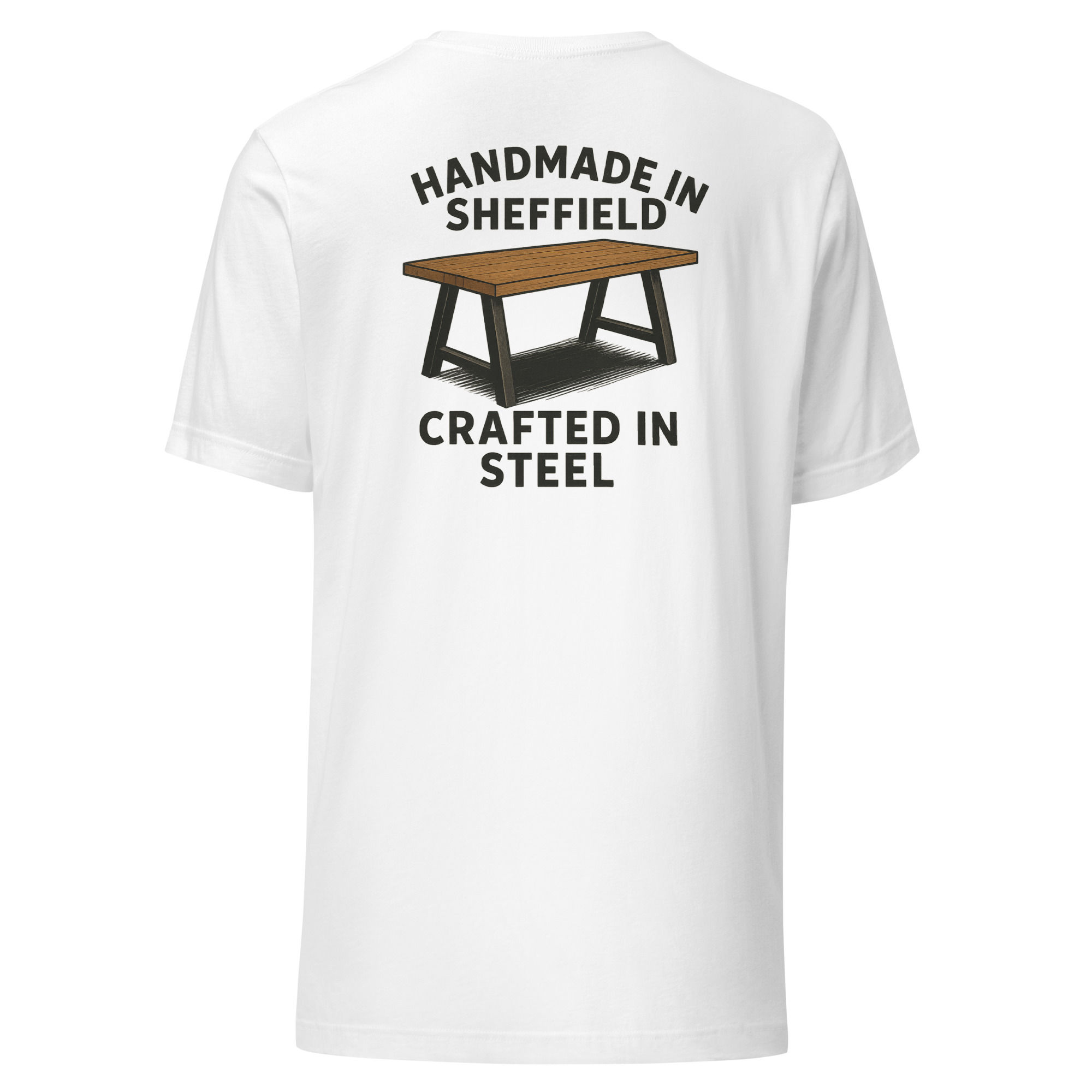 Rcc Furniture 'Handmade in Sheffield + Crafted in Steel' Unisex T-Shirt - White