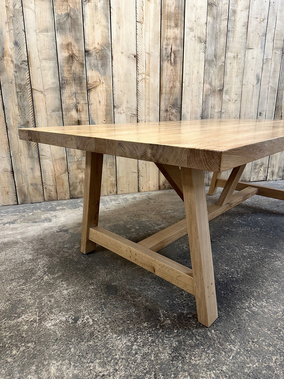 Thumbnail: Scandi Farmhouse A-frame Full Stave Solid Oak Dining Table - 793