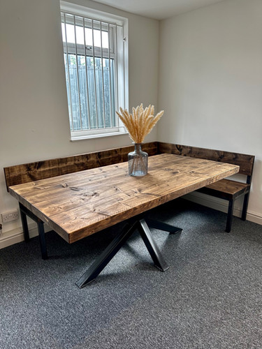 Reclaimed Industrial 6-8 Seater Pedestal 533 Table & Corner Bench with ...