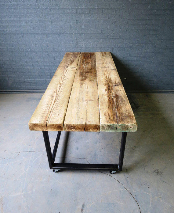 Thumbnail: Industrial Chic Reclaimed Custom Office Desk Tables on Wheels Steel 109