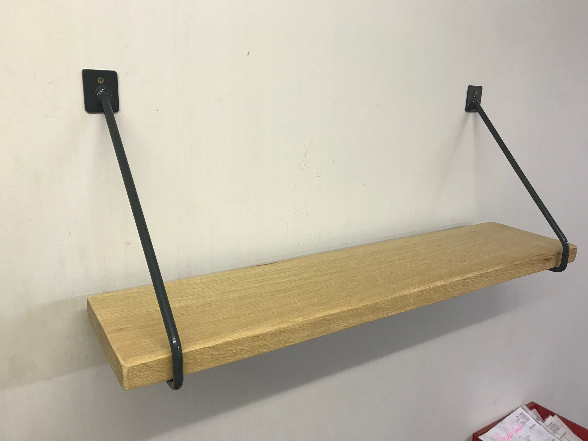 Full Stave Oak Industrial Chic Steel Round Bar Shelf-626