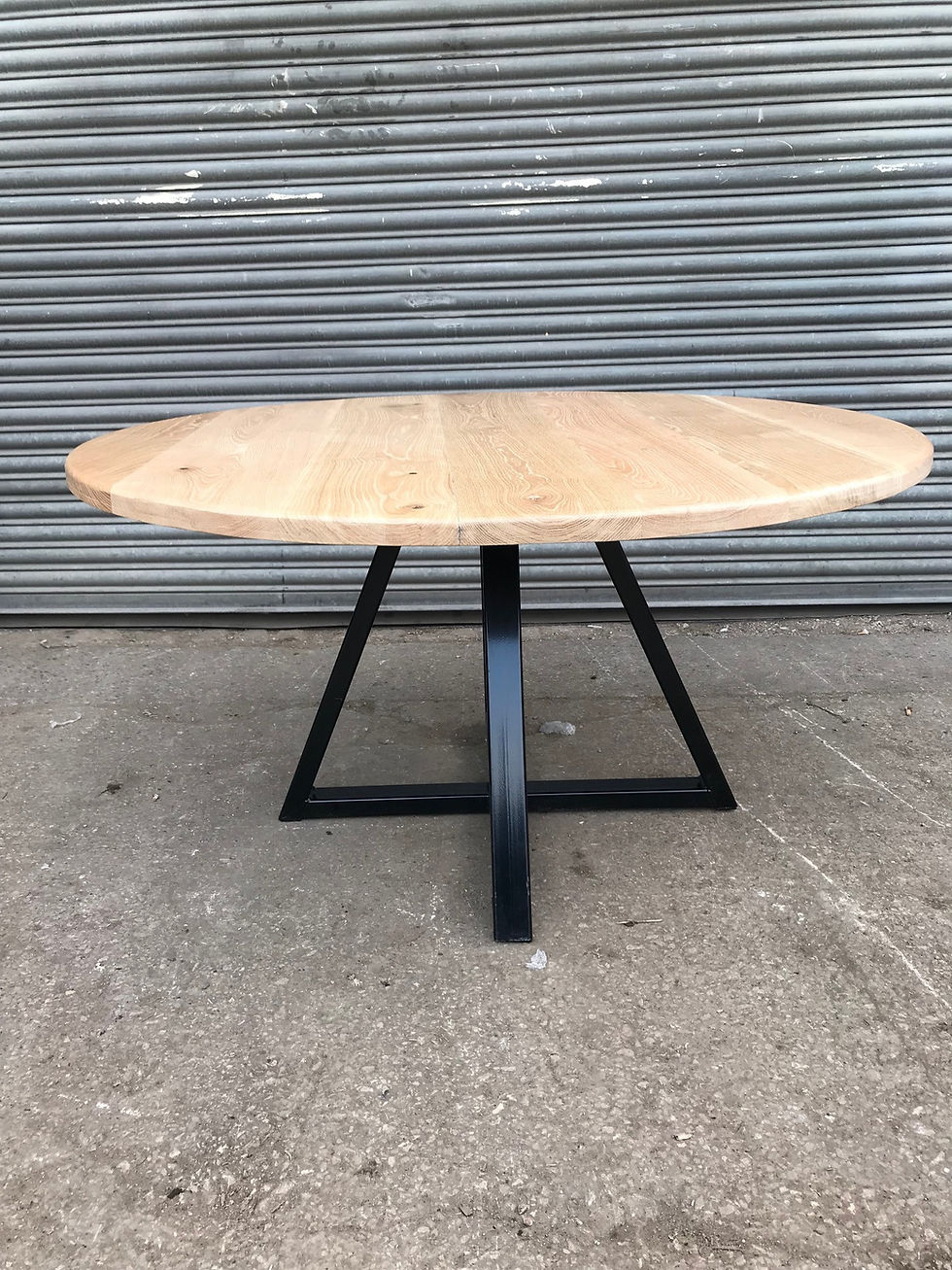 Thumbnail: Industrial Chic Round Full Stave Oak Criss-Cross Pedestal Table 578