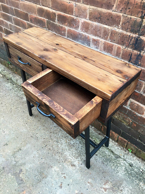 Thumbnail: Industrial Chic Style Reclaimed Custom Hall Console Side Table with Drawer 004