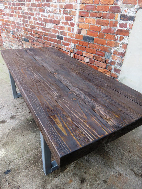 Thumbnail: Reclaimed Industrial Chic 10-12 Seater Solid Wood Metal Table & Bench HCB 309