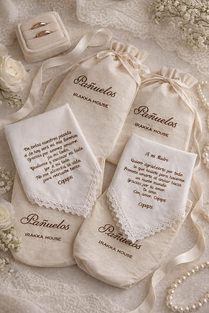 Personalizamos el mensaje que desees bordar. Cada pañuelo es confeccionado cuidadosamente en nuestro taller, con delicadeza y