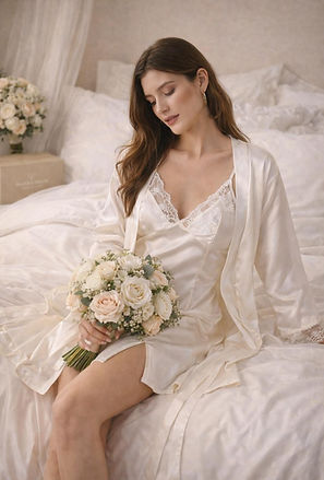 Ajuar de novia con pijamas de satín y delicados encajes
