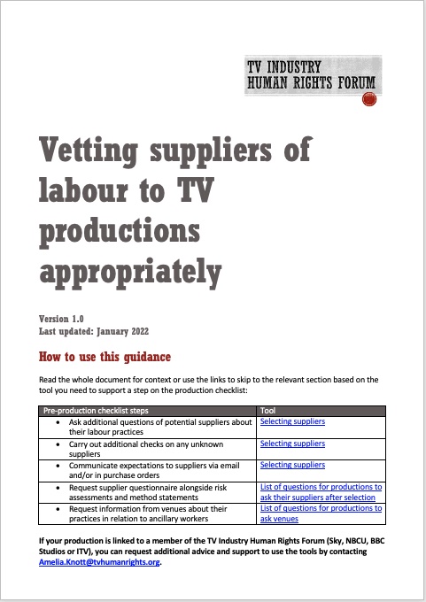 Vetting suppliers of labour to TV productions appropriately