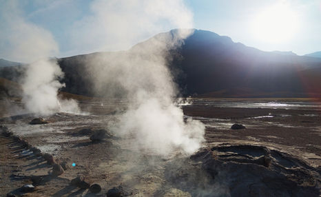 Chile, Atacama desert, el tatio, geyser, fumarole, hot spring, geothermal field, sunrise