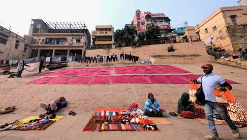 Laundry, Lal Ghat, Varanasi, Banaras, India, ghat, river, ganges, washing, sheets, stairs, steps