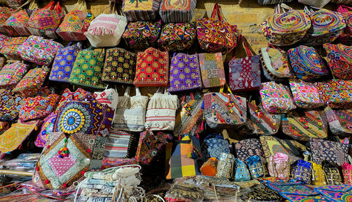 Jaisalmer, India, fort, souvenirs, night, lane, alley, bags