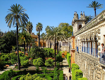 reales alcazares, seville, garden, spain