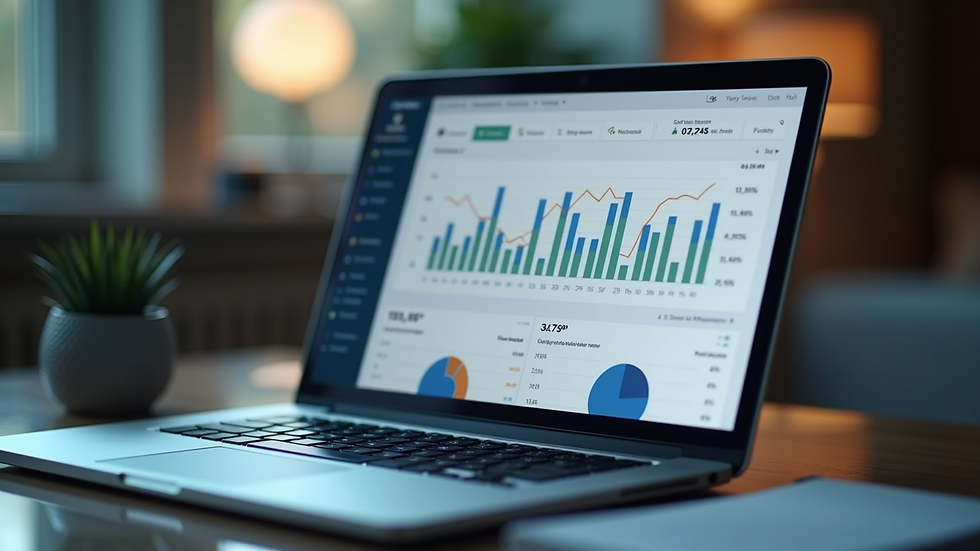 Close-up view of a laptop screen showing financial software dashboard