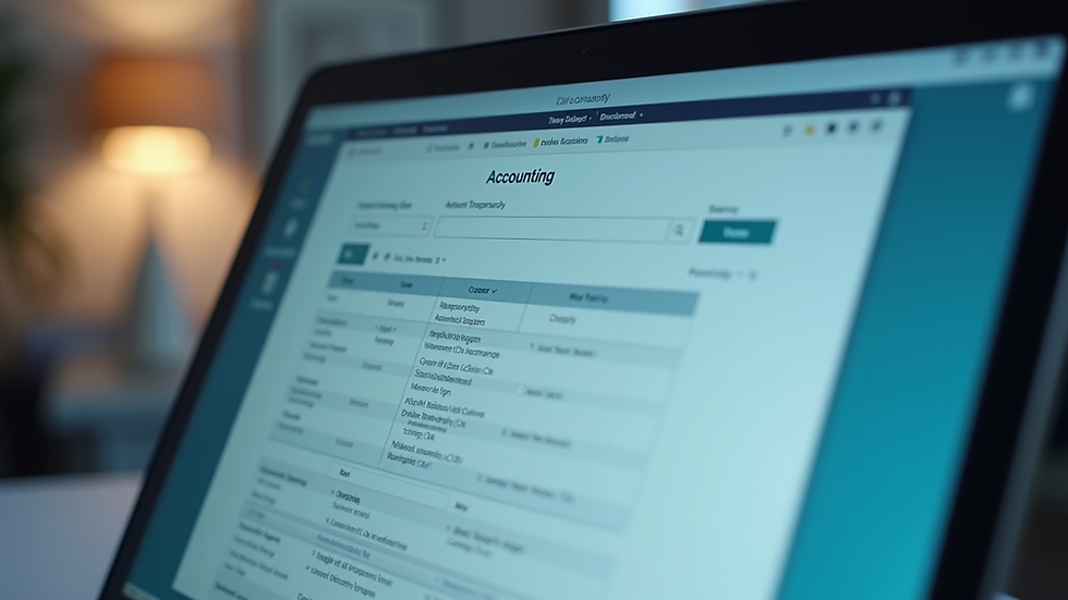 Close-up view of a computer screen displaying accounting forms