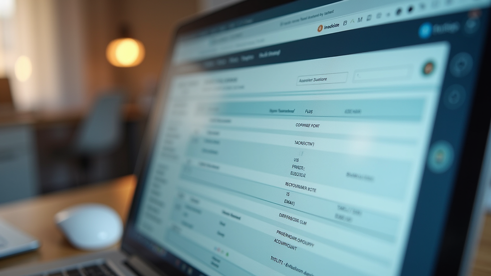 Close-up view of a computer screen displaying an online accounting form