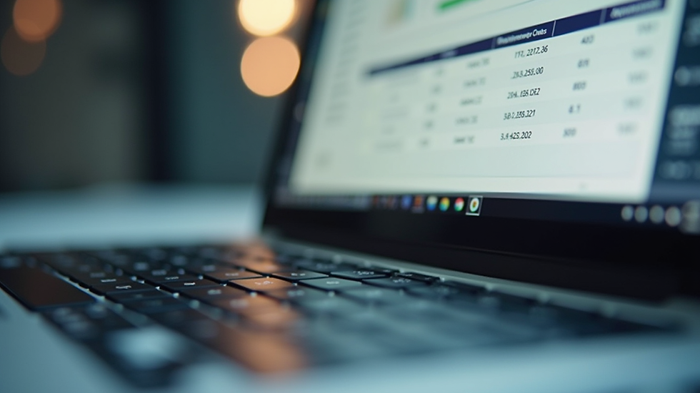 Eye-level view of a laptop keyboard with accounting software open